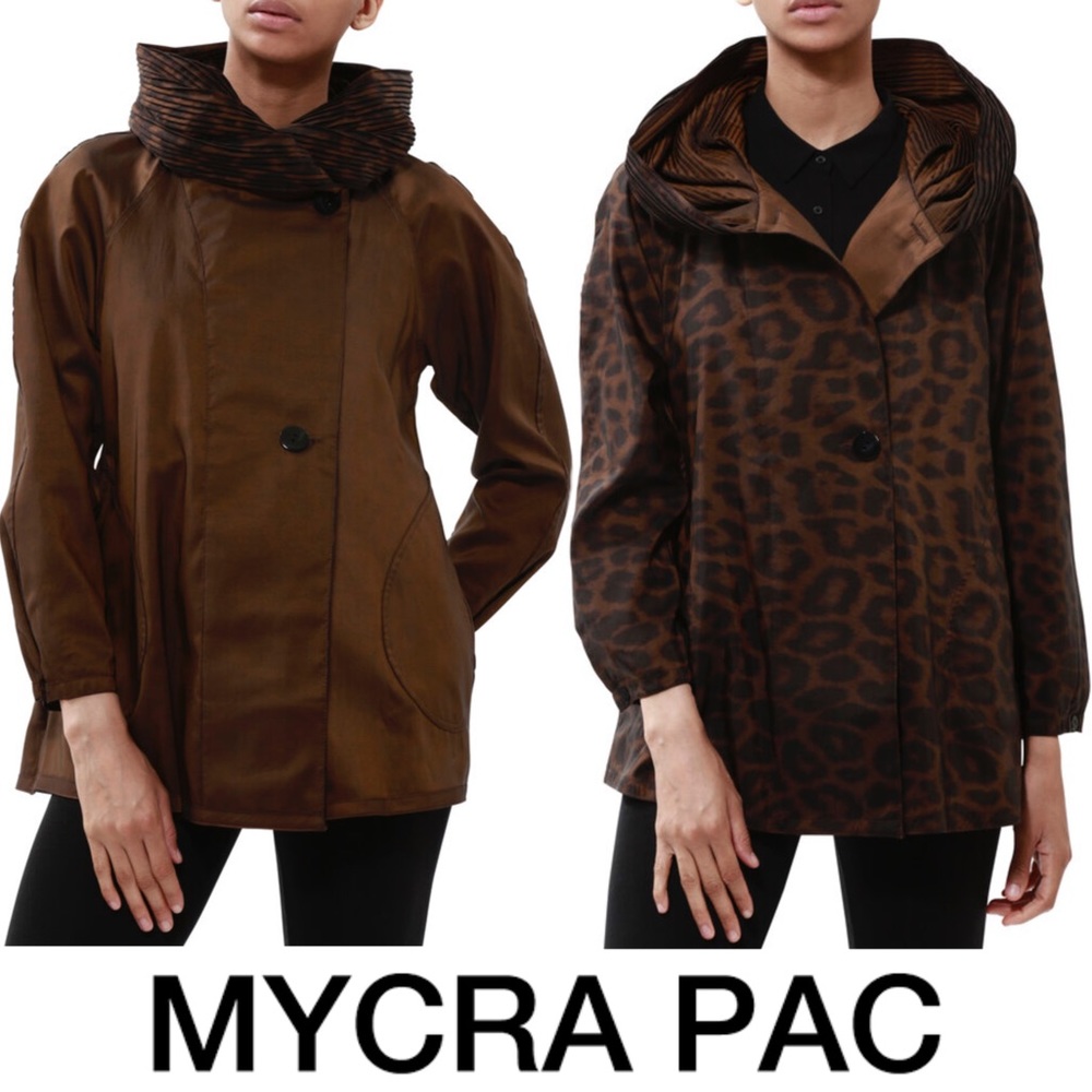 Mycra Pac Mini Donatella Reversible Raincoat & Tote Leopard/Brown Sz M/8-10 NWOT